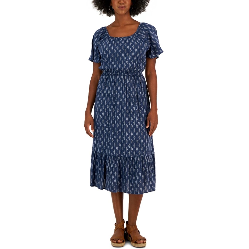 Style & Co Plus Size 4X Blue & White Floral Printed On-Off Ruffle Hem Dress NWT